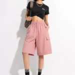 Women's pink oversized cargo shorts