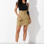 High-waisted beige cargo skirt