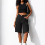 Women's black elastic cargo shorts