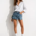 Denim cargo mini skirt
