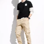 Men's slim beige cargo pants