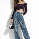Fashionable high-waisted women's cargo jeans