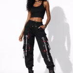 Black cargo pants with straps