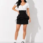 High-waisted beige cargo skirt