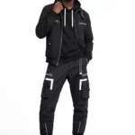 Black cargo pants with reflective side pockets
