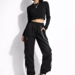 Black cargo pants with chain high waist