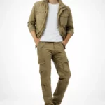 Men's straight cargo pants with rounded pockets