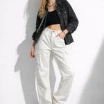 Women's white flared cargo pants