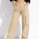 Women's khaki wide-leg cargo jeans