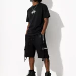 Black streetwear men's cargo shorts