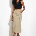 Long denim cargo skirt