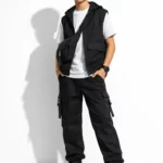 Boys black cargo pants with straps