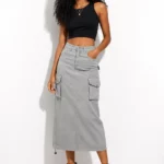 Long denim cargo skirt