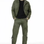 Men's straight cargo pants with rounded pockets