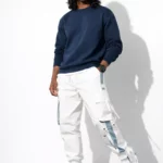 Men's slim white cargo pants