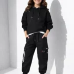 Girls black streetwear joggers cargo pants