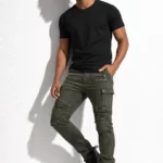 Khaki slim moto cargo pants