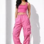 Pink wide-leg cargo pants