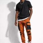 Orange ribbed cargo pants