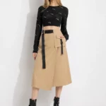 Single-pocket long cargo skirt