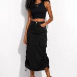 Long denim cargo skirt