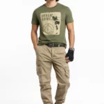 Beige slim fit flexible men's cargo pants
