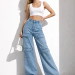 Women's wide-leg flared cargo jeans