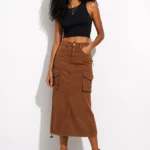 Long denim cargo skirt